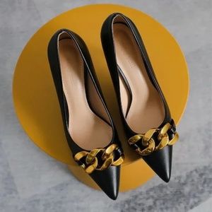 Fine heel metal buckle sharp -headed shallow mouth banquet Ms. wearing fairy sho